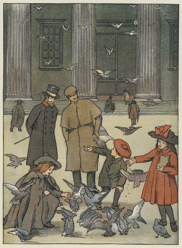 London: The Museum Pigeons (färglitografi) av Francis Donkin Bedford