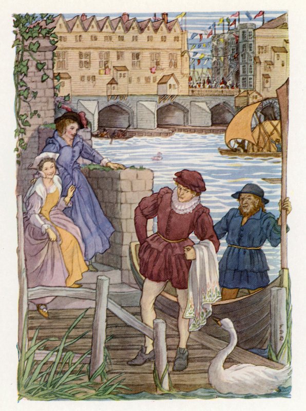 Merrie England: London Bridge (färglitografi) av Francis Donkin Bedford