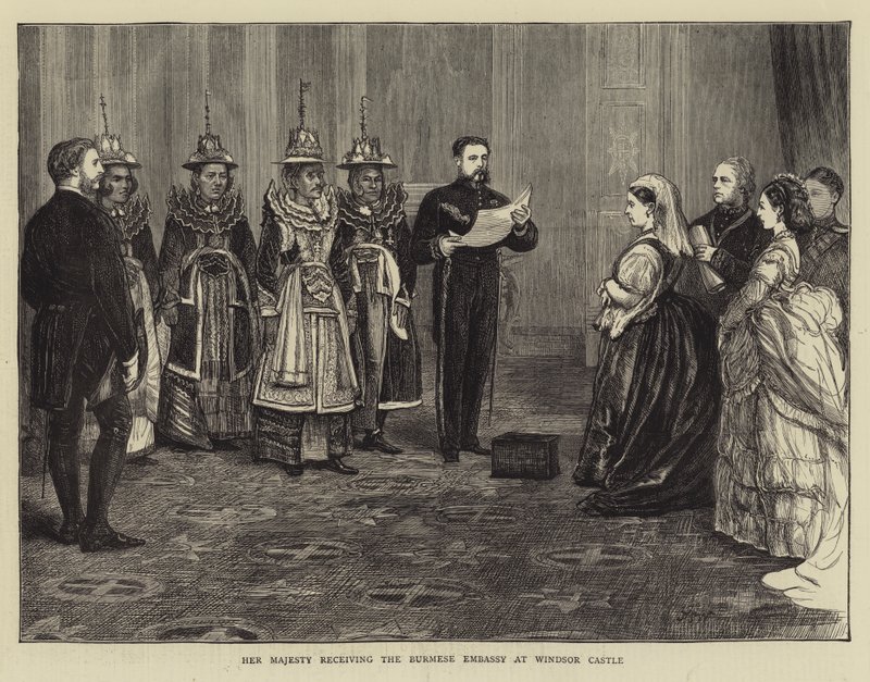 Hennes Majestät tar emot den burmesiska ambassaden på Windsor Castle. av Francis S. Walker