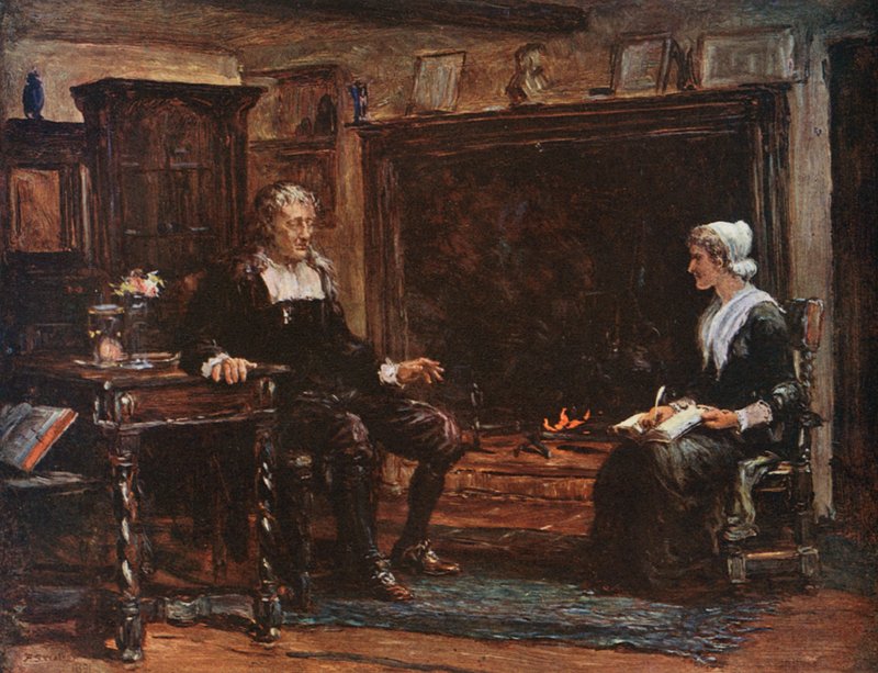 Milton i sin stuga när han dikterar Paradise Regained av Francis S. Walker