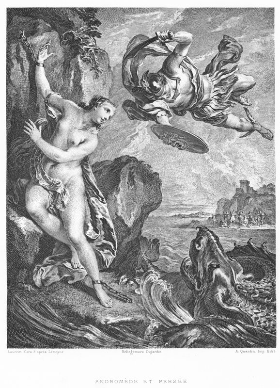 Andromeda och Persee (gravyr) av Francois (after) Boucher