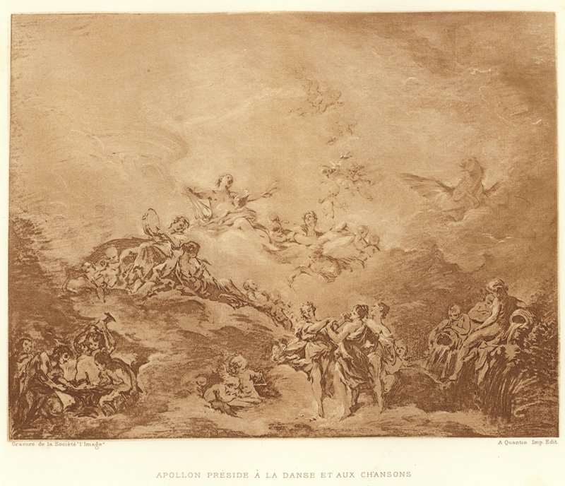 Apollo Preside a la Danse et aux Chansons (gravyr) av Francois (after) Boucher