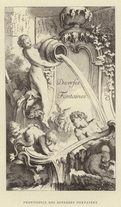 Frontispice av de olika fontänerna (gravyr) av Francois (after) Boucher
