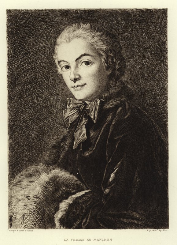 Kvinnan med ärmen (gravyr) av Francois (after) Boucher