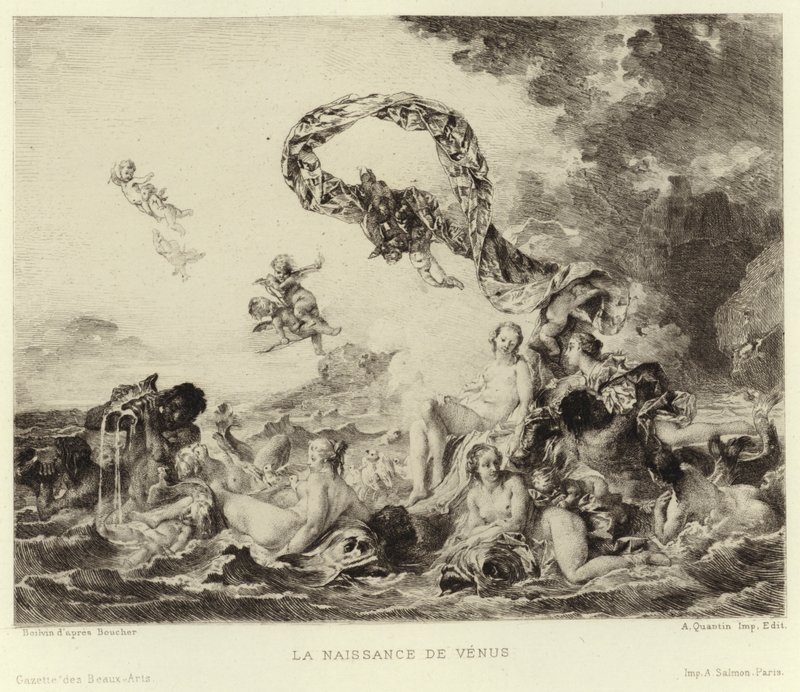 Venus födelse (gravyr) av Francois (after) Boucher