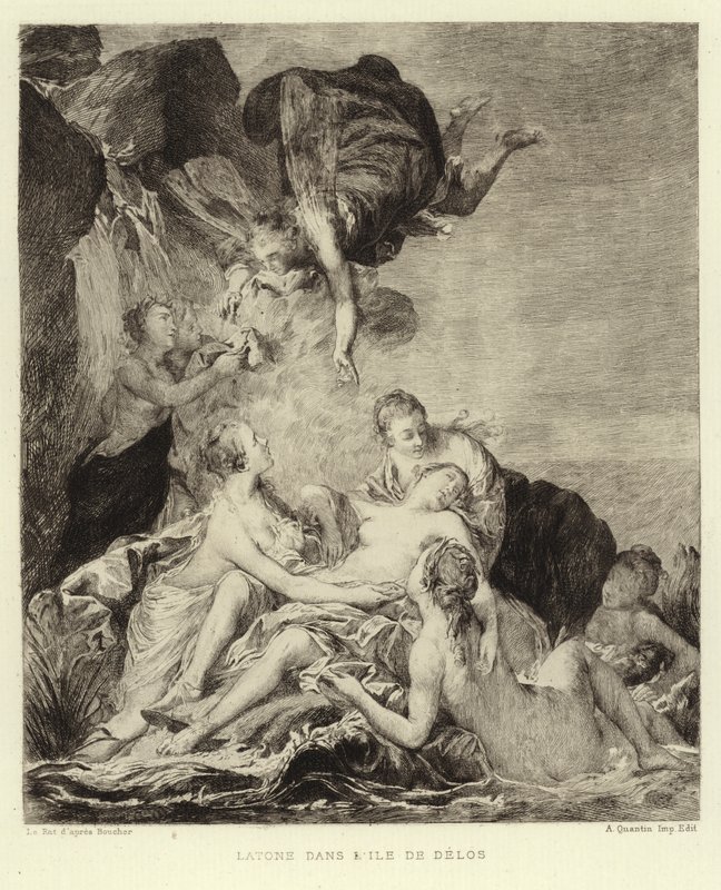 Latona på ön Delos (gravyr) av Francois (after) Boucher