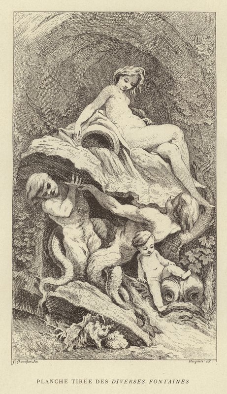 Tallrik från de olika fontänerna (gravyr) av Francois (after) Boucher