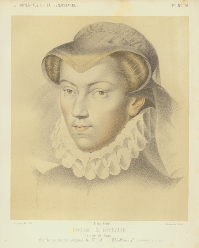 Louise av Lorraine, hustru till kung Henrik III av Frankrike (chromolitho) av Francois (after) Clouet