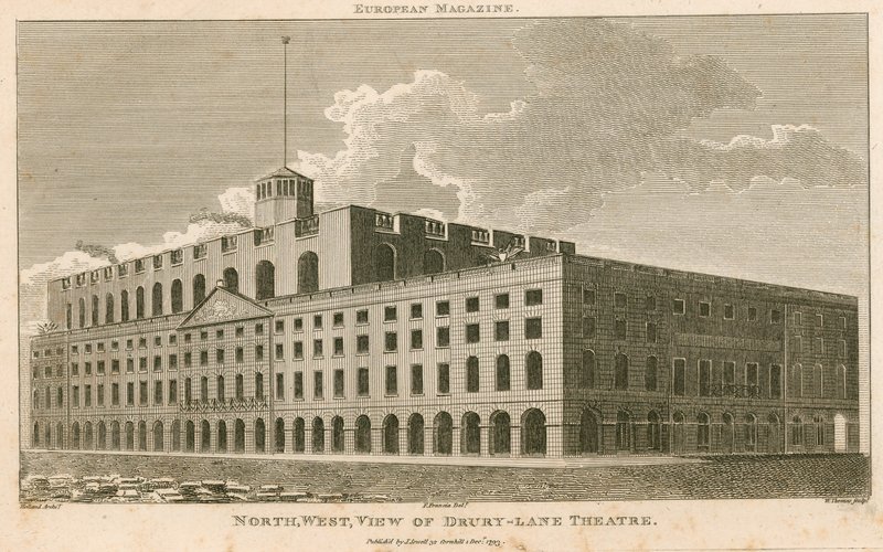 Nordvästlig vy av Drury Lane Theatre, London av Francois Louis Thomas Francia