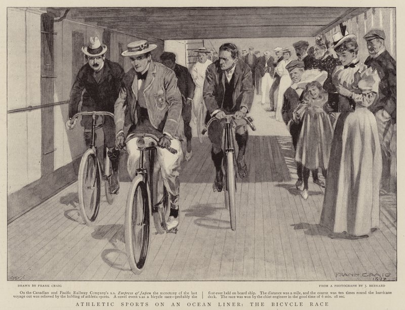 Atletisk sport på en Ocean Liner, cykelloppet av Frank Craig