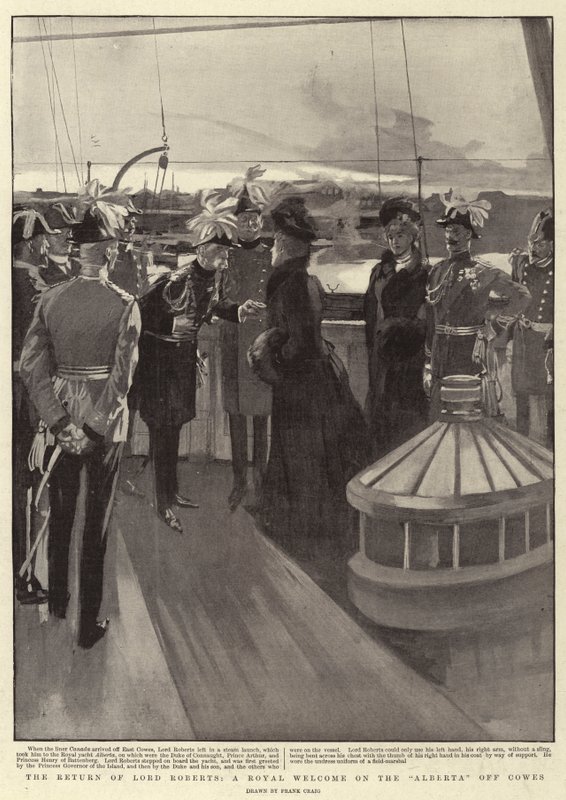 The Return of Lord Roberts, ett kungligt välkomnande på Alberta utanför Cowes av Frank Craig