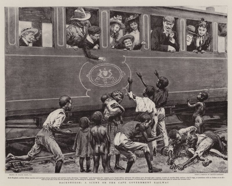 Backsheesh, en scen på Cape Government Railway av Frank Dadd