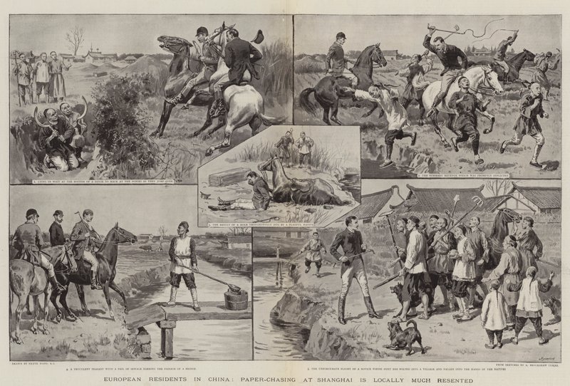 Europeiska invånare i Kina, pappersjakt i Shanghai är lokalt mycket illa omtyckt. av Frank Dadd