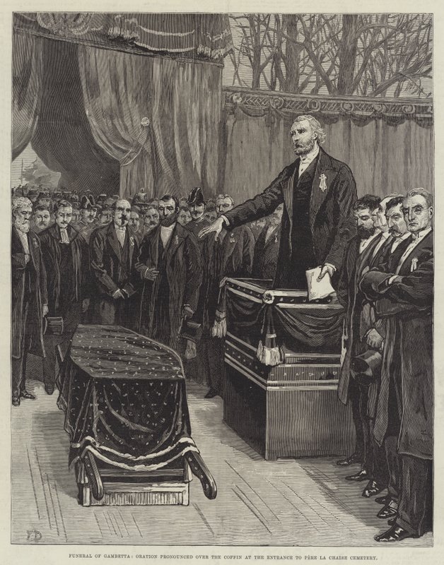 Gambettas begravning, Oration uttalas över kistan vid ingången till Pere La Chaise-kyrkogården av Frank Dadd