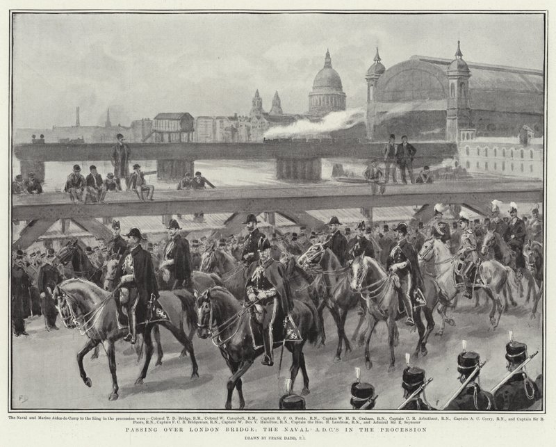 Passerar över London Bridge, marinens ADC:er i processionen av Frank Dadd