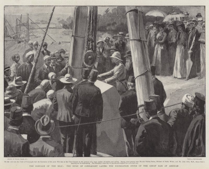 The Barrage of the Nile, hertigen av Connaught lägger grundstenen till den stora dammen vid Assouan av Frank Dadd
