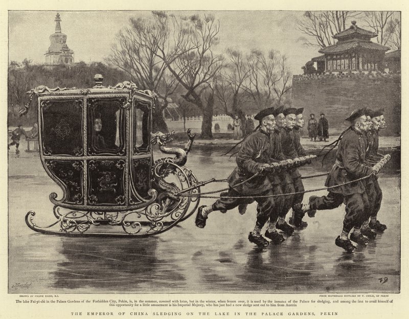 Kejsaren av Kina pulka på sjön i Palace Gardens, Pekin av Frank Dadd