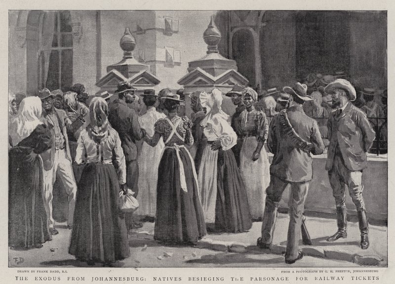 Uttåget från Johannesburg, infödda som belägrade prästgården för järnvägsbiljetter av Frank Dadd