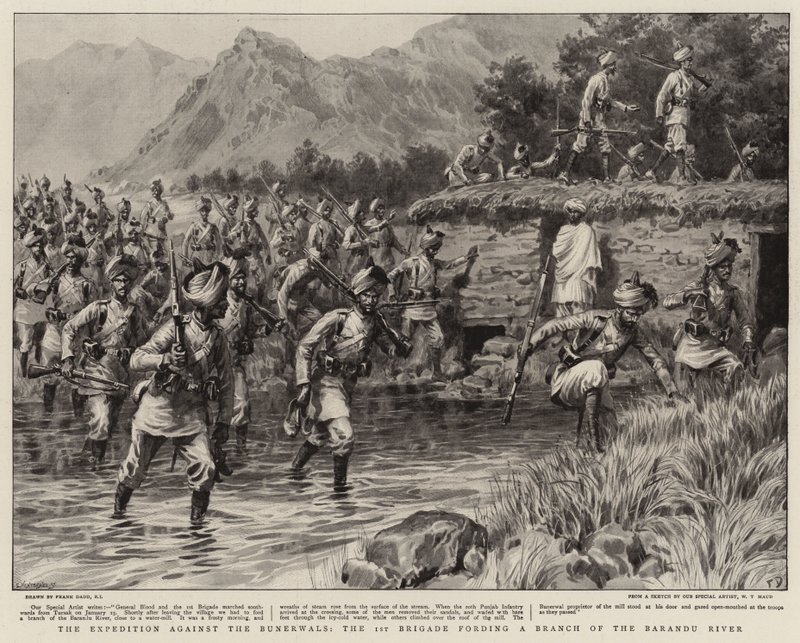 Expeditionen mot Bunerwals, 1:a brigaden som forsar en gren av Barandu River av Frank Dadd