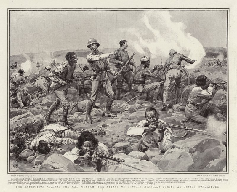 Expeditionen mot den galna mullahen, attacken mot kapten McNeills zariba i Gebile, Somaliland av Frank Dadd