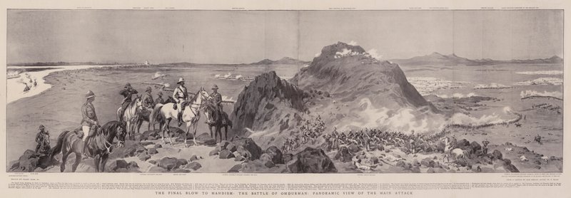 Det sista slaget mot Mahdism, slaget vid Omdurman, panoramautsikt över huvudattacken av Frank Dadd