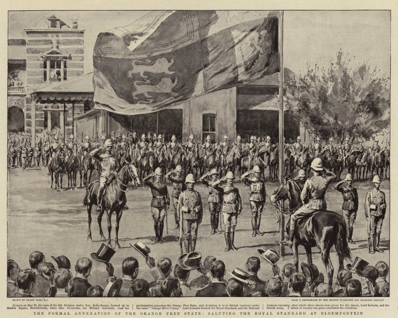 Den formella annekteringen av Orange Free State, hyllar Royal Standard i Bloemfontein av Frank Dadd