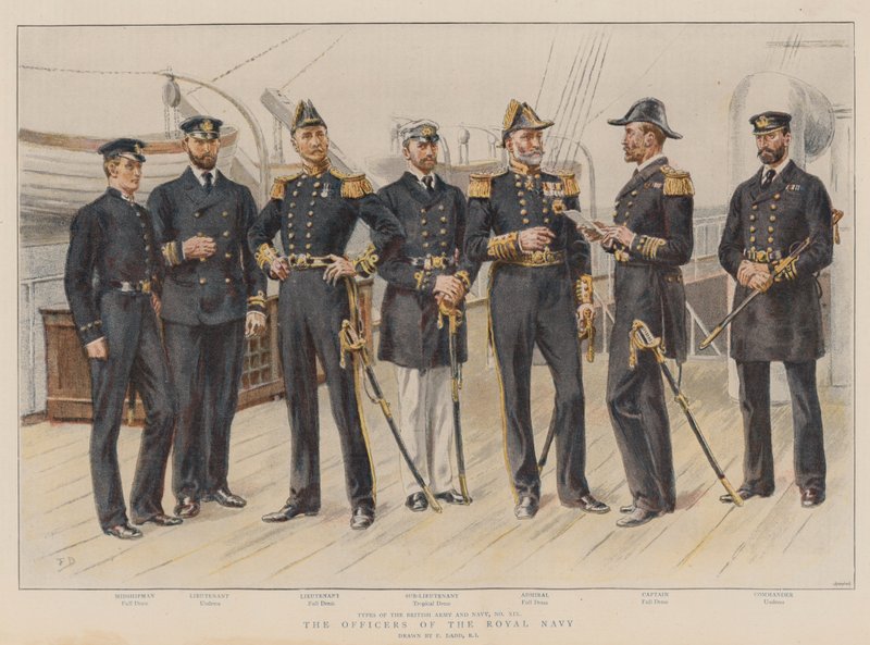 The Officers of the Royal Navy (chromolitho) av Frank Dadd