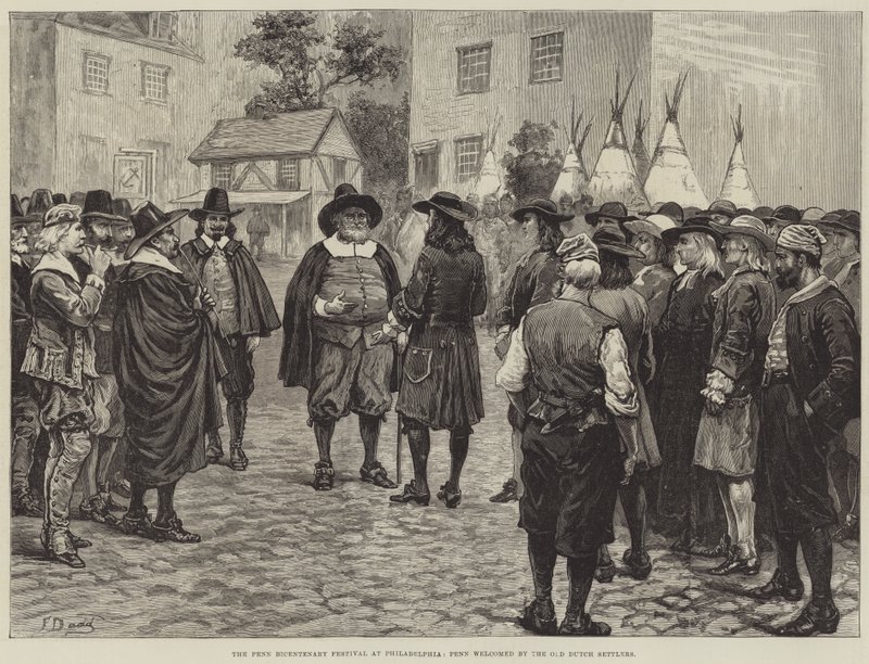 Penn Bicentenary Festival i Philadelphia, Penn välkomnas av de gamla holländska bosättarna av Frank Dadd