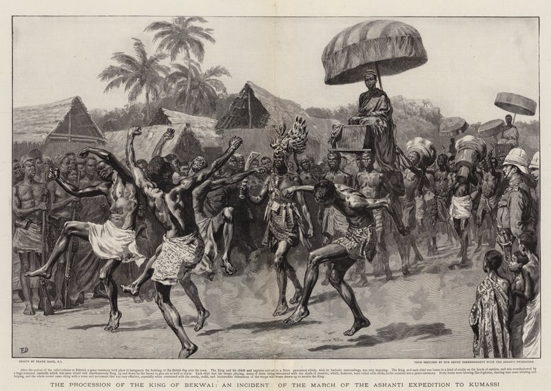 Processionen av kungen av Bekwai, en incident av Ashanti-expeditionens mars till Kumassi av Frank Dadd