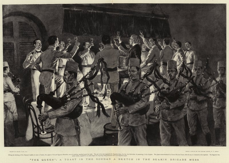Drottningen, en skål i Soudan en skiss från Suakin-brigadens mässa av Frank Dadd