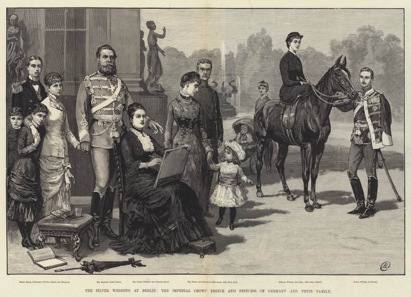 Silverbröllopet i Berlin, den kejserliga kronprinsen och prinsessan av Tyskland och deras familj av Frank Dadd