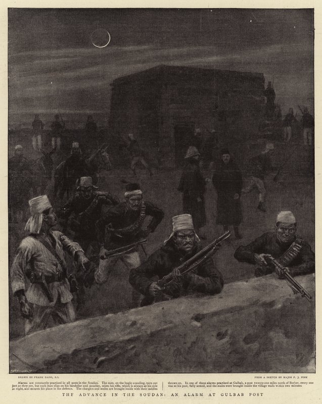Framryckningen i Soudan, ett larm på Gulbab Post av Frank Dadd