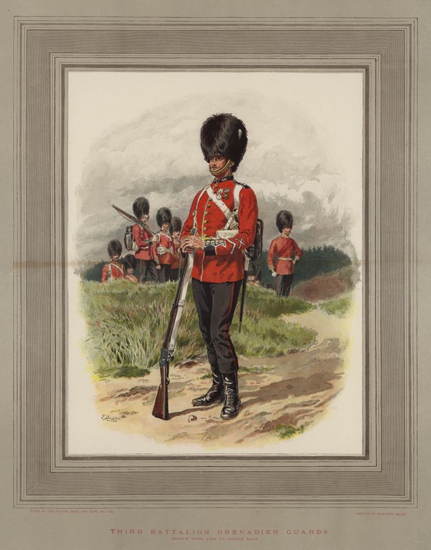 Tredje bataljonen Grenadier Guards (chromolitho) av Frank Dadd