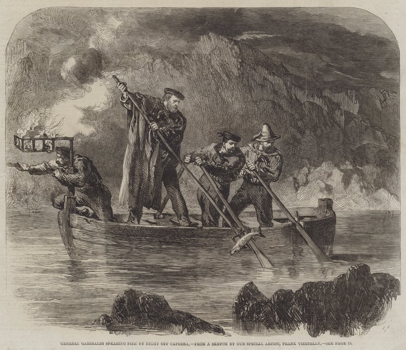 General Garibaldi spetsar fisk på natten utanför Caprera av Frank Vizetelly