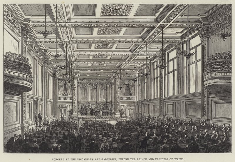 Konsert på Piccadilly Art Galleries, före prinsen och prinsessan av Wales av Frank Watkins