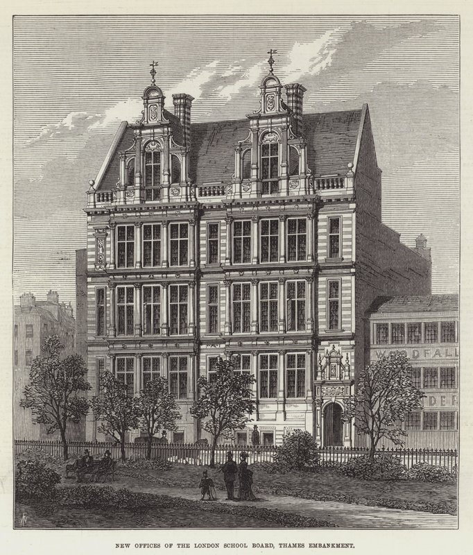 Nya kontor för London School Board, Thames Embankment av Frank Watkins