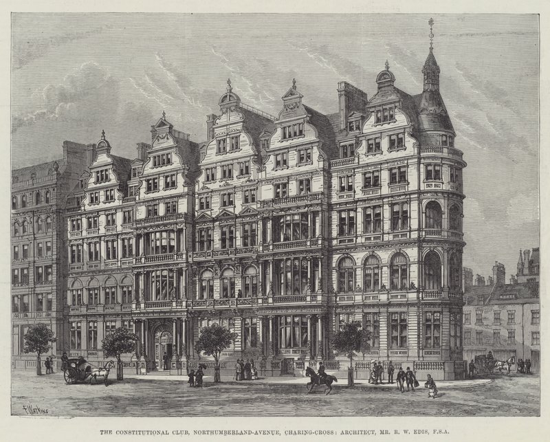 The Constitutional Club, Northumberland-Avenue, Charing-Cross, Architect, Mr R W Edis, FSA av Frank Watkins