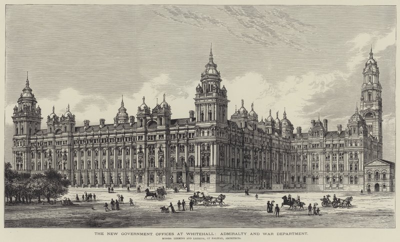 Det nya regeringskansliet i Whitehall, amiralitets- och krigsdepartementet av Frank Watkins