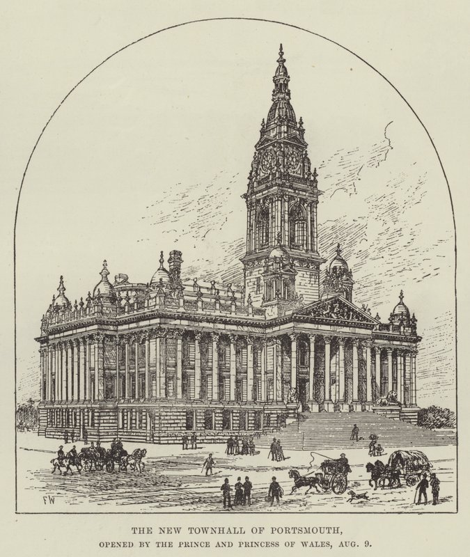 Det nya rådhuset i Portsmouth, invigt av prinsen och prinsessan av Wales, 9 augusti av Frank Watkins
