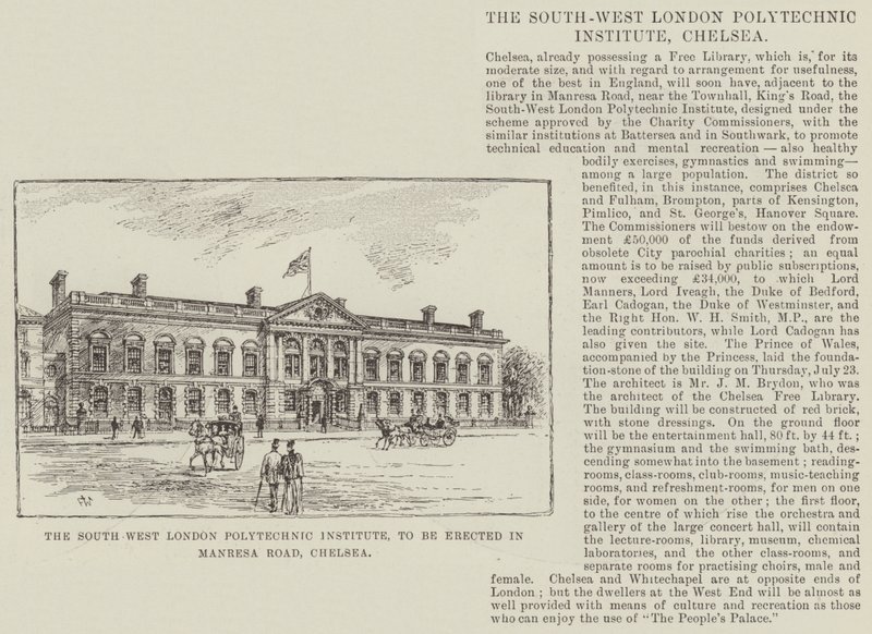 South West London Polytechnic Institute, som ska uppföras på Manresa Road, Chelsea. av Frank Watkins