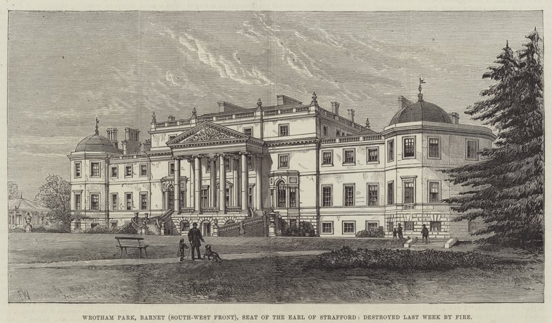 Wrotham Park, Barnet (sydvästra framsidan), Earl of Straffords säte, förstörd av en brand förra veckan. av Frank Watkins