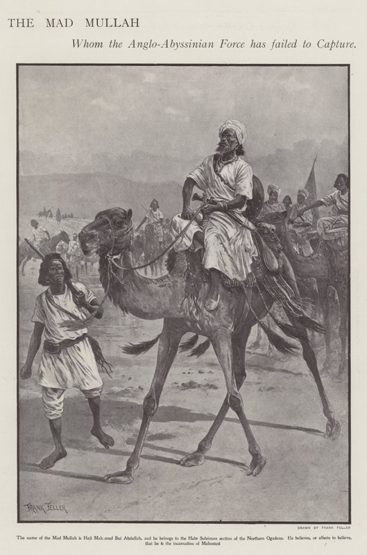 Mohammed Abdullah Hassan, "den galna mullah", somalisk religiös och militär ledare (litho) av Frank (after) Feller