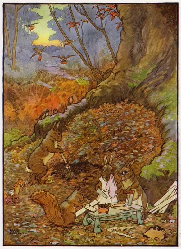 Illustration för Babes in the Wood (färg litho) av Frank Adams