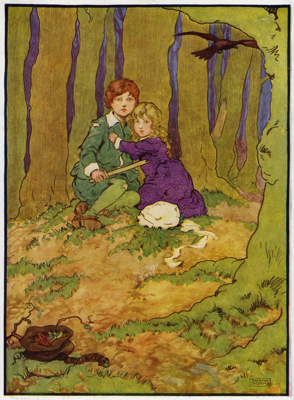 Illustration för Babes in the Wood (färg litho) av Frank Adams
