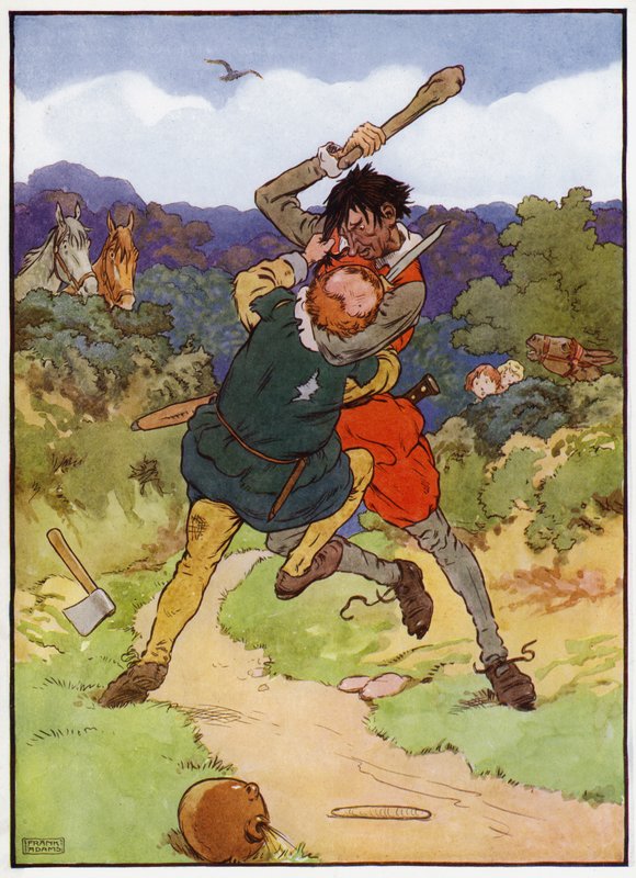 Illustration för Babes in the Wood (färg litho) av Frank Adams