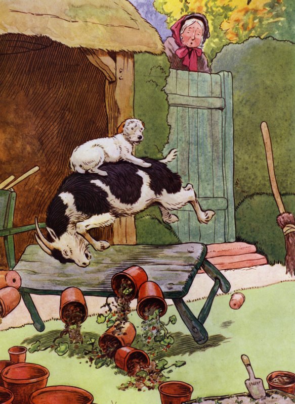 Illustration för Old Mother Hubbard (litho i färg) av Frank Adams