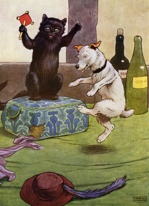 Illustration för Old Mother Hubbard (litho i färg) av Frank Adams