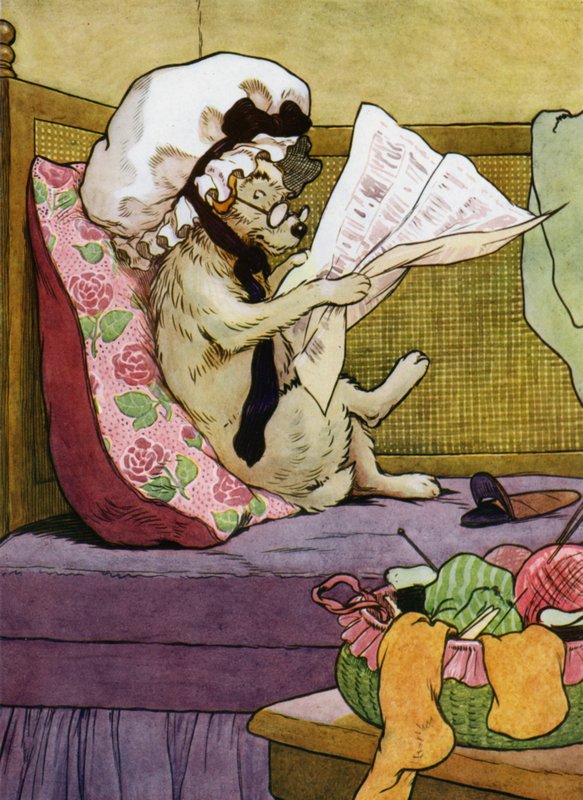 Illustration för Old Mother Hubbard (litho i färg) av Frank Adams