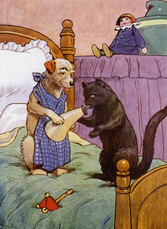 Illustration för Old Mother Hubbard (litho i färg) av Frank Adams