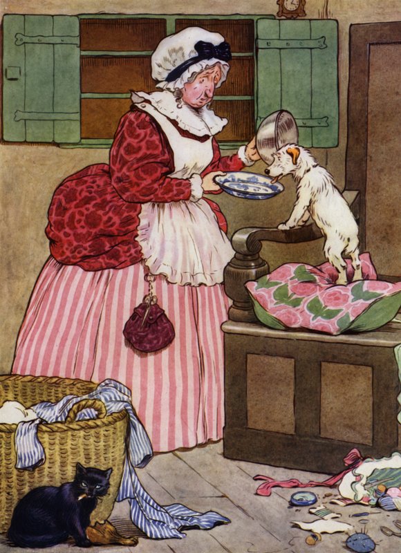 Illustration för Old Mother Hubbard (litho i färg) av Frank Adams
